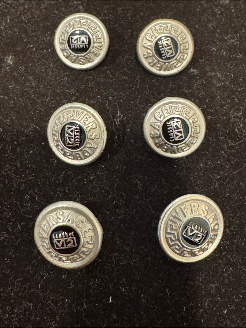Versace Silver and Black Logo Buttons Set of 6, 12.5mm